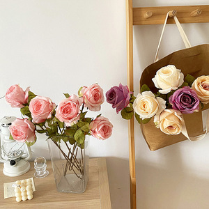 Roses artificielles Yasunobu rose, violet, blanc, champagne, vert, à bords brûlés, fleurs décoratives pour la maison, bouquet de mariage - Product Image 2