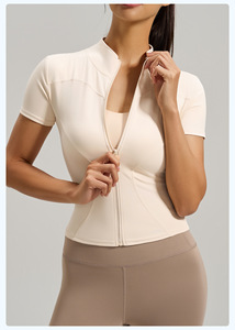 Vêtements de <span class=keywords><strong>sport</strong></span> pour femmes, hauts de yoga, vêtements de <span class=keywords><strong>sport</strong></span>, vêtements d'entraînement, sweat-<span class=keywords><strong>shirt</strong></span> à fermeture éclair, t-shirts de <span class=keywords><strong>sport</strong></span>, logo personnalisé OEM, haute élasticité - Product Image 2