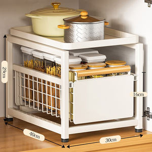 <span class=keywords><strong>Estante</strong></span> moderno de Metal negro de 2 niveles para debajo del fregadero, <span class=keywords><strong>estante</strong></span> de doble capa para baño, cocina, armario, organizador de almacenamiento con cajón deslizante - Product Image 4