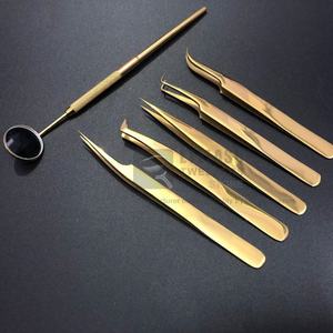 Pince à épiler d'extension de cils en acier durable plaqué or à angle de 90 degrés pince à épiler d'isolement de logo privé à pointe droite - Product Image 2