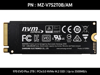 SSD Internal Solid State Drive 970 EVO Plus 2TB M.2 NVMe MZ-V7S2T0B/AM PCIe 3.0 X4 M-Key 2280