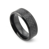 Bague en acier inoxydable de 8mm Bague en fibre de carbone noire Bague de mode pour hommes