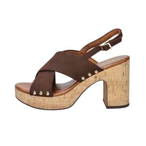 Sandalias de tacón con punta abierta para mujer Marco Tozzi, color marrón, tacón grueso de 9 cm, plataforma de corcho que aumenta la altura, talla 40 - Product Image 1
