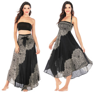 <strong>Boho</strong> <strong>Skirt</strong> Midi Dress Floral Print Loose Flowing Summer Travel Hippie Yogi Two Wear Belly Dance Festival Long Maxi <strong>Skirt</strong> - Product Image 6