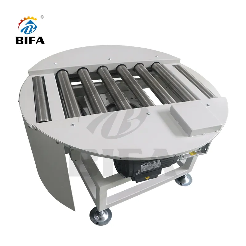 Bifa Automatic Motorized in Line powered Roller Diverting Rotation Turntable Conveyor for Pallet Loading