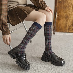 Wholesale Luxury Designer Plaid Long Calf <strong>Socks</strong> Cotton <strong>Tartan</strong> Knee High <strong>Socks</strong> for Women - Product Image 3