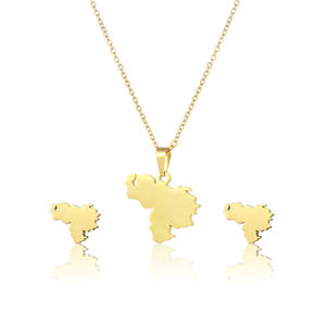 निर्माता स्टेनलेस स्टील 18K गोल्ड वेनेजुएला मानचित्र आकर्षण लटकन हार बालियां आभूषण सेट - Product Image 6