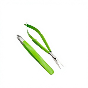Pince à épiler en acier inoxydable avec revêtement en poudre personnalisé, pointe inclinée, pour la mise en forme des sourcils, avec ciseaux à ressort, logo personnalisé - Product Image 1