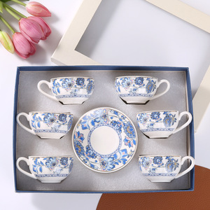 New Product 90ML Porcelain Tea <b>Cup</b> <b>Set</b> of 6 Ceramic <b>Cups</b> and Saucers <b>Set</b> Floral Coffee <b>Cup</b> <b>Set</b> - Product Image 1