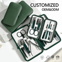 Kit de manucure et pédicure professionnel en acier inoxydable avec logo personnalisé, coupe-ongles vert 7/10/12/18 pièces