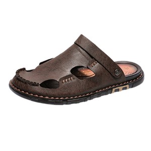 Sandales d'été vintage pour hommes à bout fermé en similicuir, découpées, cousues à la main, résistantes à l'usure, antidérapantes, pour usage quotidien en extérieur - Product Image 5
