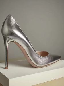 Zapatos de Tacón Alto de 12 cm con Textura de Piel de Cordero Plateada para Mujer, Zapatos de Tacón de Aguja con Punta Puntiaguda, Elegantes, de Boca Poco Profunda, para Fiesta, Boda, Cómodos, Talla 46 - Product Image 2