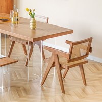 Chaise de salle à manger en rotin style nordique Chandigarh, fauteuil d'inspiration vintage pour balcon, siège et dossier en bois massif, mobilier de maison