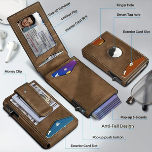 Cartera <span class=keywords><strong>de</strong></span> metal con ventana para identificación y clip para billetes, con bloqueo RFID, cierre magnético, tarjetero <span class=keywords><strong>de</strong></span> PU con ventana emergente, venta al por mayor OEM - Product Image 2