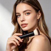 Pinceau à poudre plat unique, poils synthétiques doux, portable, pour le visage, outil cosmétique