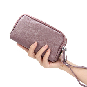 Women's Genuine Leather <b>Wallet</b> 3 Layers Large Capacity Long Zipper Coin Purses Polyester Lining Thread Phone Card <b>Key</b> Holder - Product Image 5