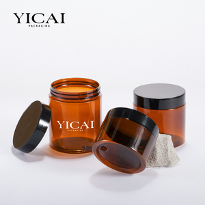 Vasetti di <span class=keywords><strong>plastica</strong></span> per uso <span class=keywords><strong>alimentare</strong></span> a bocca larga 120ml 200ml 250ml 300ml 500ml vasi cosmetici in ambra con coperchi neri scelte di etichette personalizzate - Product Image 5