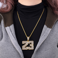Collier Pendentif RENQING en Alliage Doré et Strass, Chaîne Torsadée, Style Hip Hop, Numéro 23