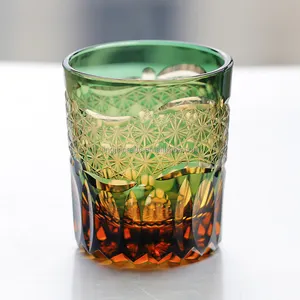 日本江户Kriko风格手工雕刻饮用威士忌白兰地摇滚玻璃杯
