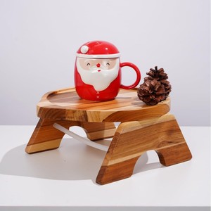Plateau d'accoudoir de canapé en bois massif, pliable, rond, pour table d'appoint avec support pour bol et télécommande - Product Image 2