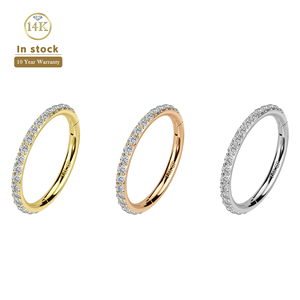 لوتس للبيع بالجملة، مجوهرات جسم فاخرة من الذهب الخالص عيار 9K و<span class=keywords><strong>14K</strong></span> و18K، حلق كليكير وحلقة أنف مرصعة بالزركون على الجانب، مجوهرات ثقب الجسم الراقية - Product Image 1
