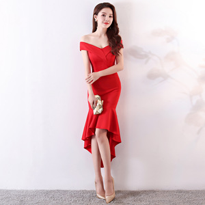 1293 # printemps longueur moyenne rouge Sexy soirée cérémonie sur l'épaule grillage nouvelle <span class=keywords><strong>robe</strong></span> <span class=keywords><strong>de</strong></span> mariée en queue <span class=keywords><strong>de</strong></span> poisson <span class=keywords><strong>de</strong></span> la mariée - Product Image 5