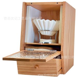 กล่องเก็บแคปซูลกาแฟไม้พร้อมลิ้นชักและประตูกระจกสำหรับเก็บแคปซูลกาแฟ ถุงชา และจัดระเบียบห้องครัว - Product Image 4