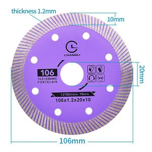 Changli 4 Inch 106Mm Tím Gốm Cắt Đĩa Siêu Mỏng Kim Cương Gạch Saw Blade Cho Cắt Sứ Gạch Bi - Product Image 2