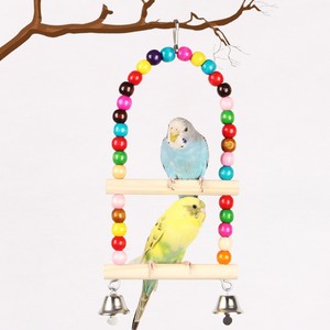 Papağan Merdiven Salıncak Oyuncağı, Halkalı Kuş Tünek <span class=keywords><strong>Stand</strong></span>ı, Sultan Papağanları ve Muhabbet Kuşları için Doğal Ahşap Oyun Alanı, Asılı Kafes Aksesuarları - Product Image 1