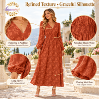 Robe longue bohème florale à manches longues pour femme, col en V, taille empire, robes de soirée pour invitées de mariage avec poches