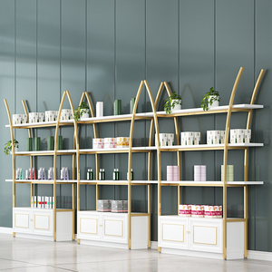 Ahorro de espacio Zapatería de lujo Muebles Zapatos de metal dorado Soporte de exhibición Estante para tienda minorista 3 compradores - Product Image 1