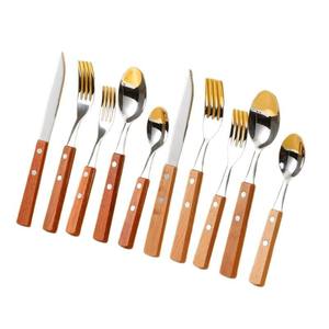 Ensemble de couverts en acier inoxydable avec manche en bois de hêtre, 4 pièces, style occidental, couteau à steak, fourchette, cuillère, passe au lave-vaisselle - Product Image 5