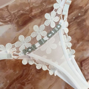Sous-vêtements Tangas en dentelle sexy personnalisés avec nom et lettre 2024, culottes à fleurs brodées avec lettre en strass - Product Image 5