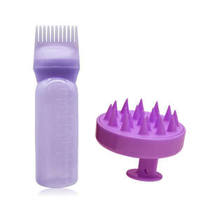Brosse de massage du cuir chevelier en plastique et peigne pour les racines, applicateur de couleur et d'huile pour cheveux, ensemble de bouteilles de peigne à shampooing ionique imperméable pour tous les types de cheveux - Product Image 5