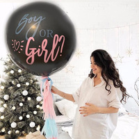 Vente en gros de ballons en latex de 36 pouces pour révélation du sexe, ballons noirs garçon ou fille, livrés avec des confettis bleus et roses pour bébé