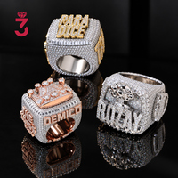 Bague Hip Hop personnalisée avec nom, style Iced Out, en argent sterling S925 plaqué or, avec moissanite, bague statement massive pour rappeur