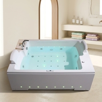 Baignoire à Jets Autoportante d'Intérieur de 1,9 m pour 2 Personnes, Double Fauteuil Inclinable, 28 Jets de Massage et de Bulles, Bain Relaxant Confortable pour Deux