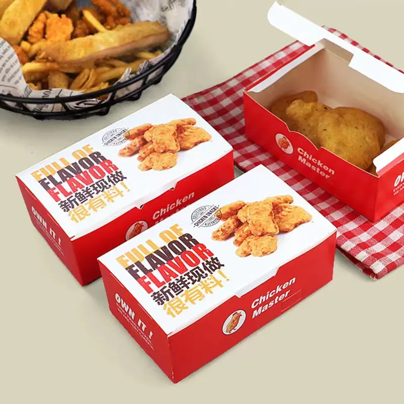 Il ristorante usa la carta per uso alimentare imballaggio alimentare stampato personalizzato pollo fritto da asporto scatola di carta per fast food