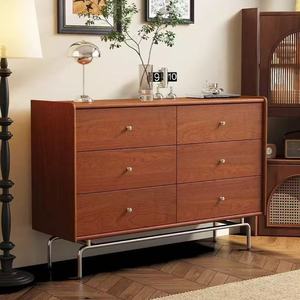 Premium Curved Edge Solid Wood 6 <b>Drawer</b> Dresser Large Storage Mid Century Modern Sideboard Vintage <b>Walnut</b> Cabinet With Metal Leg - Product Image 1