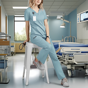 Tenues d'uniformes médicaux personnalisées unisexes à manches courtes et pantalons droits pour médecins, salons de beauté, infirmières, USI, dentistes – Tissu tissé - Product Image 3