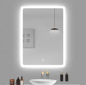 Espejo de baño inteligente rectangular con luz LED esmerilada IP44 con almohadilla antivaho iluminada con luces