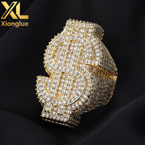 Bague Hip-hop Dollar en Zircon Naturel Plaqué Or 18K Unisexe Tendance Bijoux Personnalisés - Product Image 1