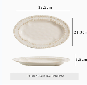 Assiette en céramique Cloud Mist de 12/14 pouces, plat de service ovale pour le <span class=keywords><strong>poisson</strong></span>, les desserts, le petit-déjeuner et l'utilisation en restaurant - Product Image 5