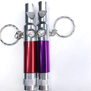 High Quality Multifunction Keychain Mini Torch 3 In 1 Portable Aluminum Whistle Compass And Light Keyring Led Flashlight