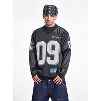 T-shirt unisexe respirant à manches longues en polyester, style rétro américain, col en V, imprimé hip-hop, pour le printemps et l'automne, idéal pour le sport et le cyclisme