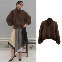 Veste courte décontractée à col montant zippé, à rayures et sequins transparents, pour femme, de la boutique de mode AIMEISI