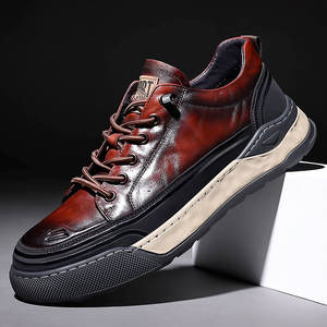 Nouvelles chaussures habillées décontractées pour hommes en cuir de luxe à lacets, respirantes, avec amorti, tendance mode, couleur vin, classiques, sportives - Product Image 1