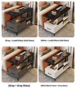 Table d'appoint moderne 80cm de <span class=keywords><strong>profondeur</strong></span> 30cm de <span class=keywords><strong>largeur</strong></span> Table d'appoint avec tiroir et étagère Plateau en verre trempé pour salon Canapé Chevet - Product Image 6