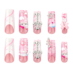 <span class=keywords><strong>Uñas</strong></span> Postizas Acrílicas Pre-Diseñadas <span class=keywords><strong>Hello</strong></span> <span class=keywords><strong>Kitty</strong></span>, Cubierta Completa Francesa, <span class=keywords><strong>Cortas</strong></span>, <span class=keywords><strong>de</strong></span> Lujo, Tipo Ataúd, al por Mayor, Ysquare - Product Image 5
