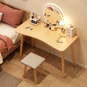 <b>Dressing</b> <b>Table</b> Bedroom Vanity Solid Wood Legs Lighted <b>Mirror</b> Multi-functional Makeup Desk For Home Use - Product Image 1